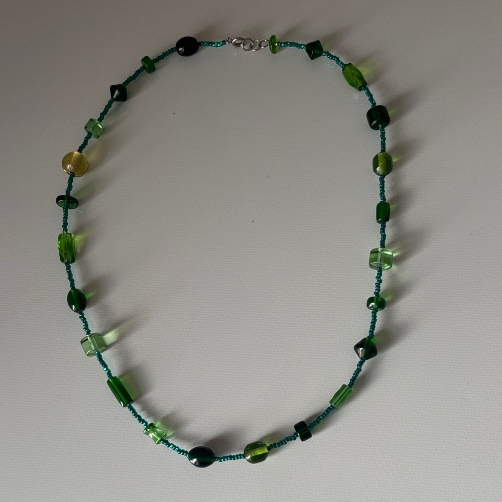 Handmade Green and Teal Beaded Necklace